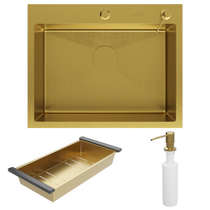 Кухонная мойка Roxen Simple 560220-60G PVD (gold) с коландером, дозатором и измельчителем Bort Caiman 93418064