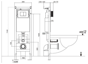 Комплект инсталляции Asten Readle Zentralmodul AR0501 с кнопкой и унитазом AR1080, белый глянцевый