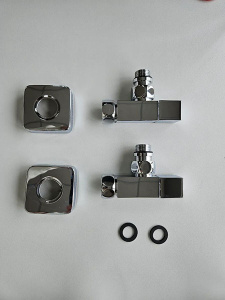 Комплект вентилей угловых квадратных 3/4"х1/2" Г/Ш + отражатели хром