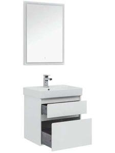 Комплект мебели Aquanet Nova Lite 60 / 75 / 85 / 100 2 ящика белый глянец, 60, белый глянец