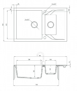 Кухонная мойка Deante Andante ZQN-1513 / ZQN-2513 / ZQN-7513 / ZQN-A513 / ZQN-G513 / ZQN-S513, 78х49/шампань